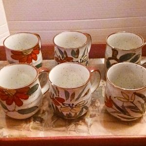 POTTERY MUGS FLORAL SET OF 6